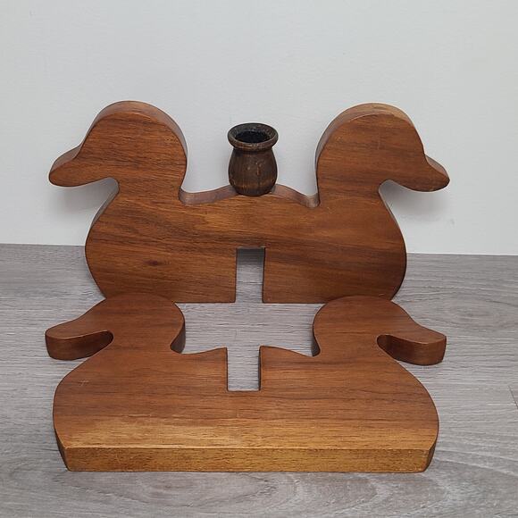 Vintage Wooden Ducks Candlestick Holder - Picture 5 of 7